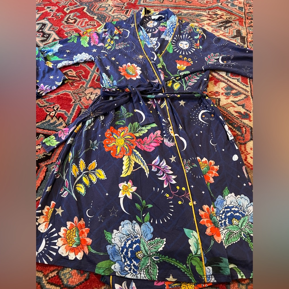Johnny Was Purple Floral & Celestial Satin Robe - Picture 7 of 12